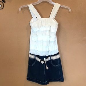 New girls romper blue jean short lacy top size 12